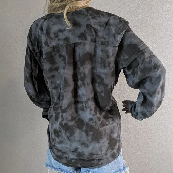 Rails Blouse Women's Large Slate Hillary Crossover Snap Tie-Dye Long Sleeve Top - Picture 3 of 16